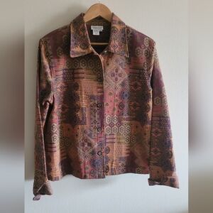 Coldwater Creek tapestry boxy fit jacket Women's XL orange indigo green print